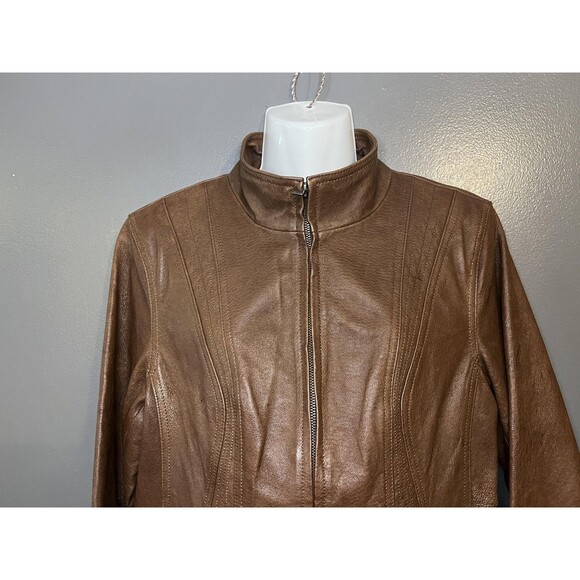 A.n.a Leather Jacket Womens Medium Brown Genuine Leather Zip Front Moto - Picture 2 of 15